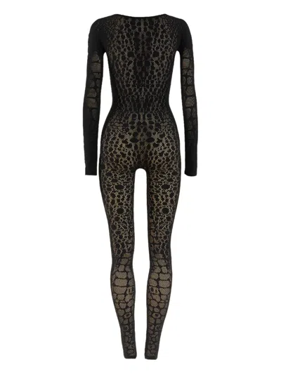 Wolford Python-pattern Long-sleeve Jumpsuit In Black
