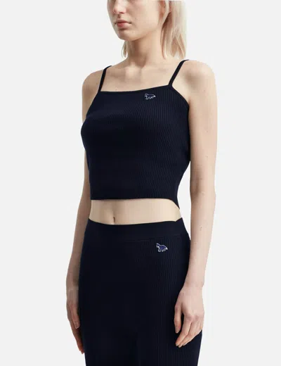 Maison Kitsuné Baby Fox Patch Fine Rib Cropped Top In Blue