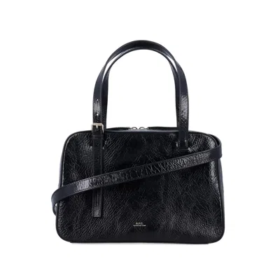 Apc Virginie Black Shoulder Bag With Removable Shoulder Strap And Front Logo In Leather Woman In Black