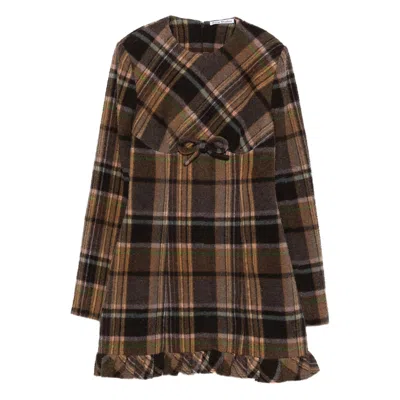 Acne Studios Delfin Plaid Long Sleeve Wool Blend Minidress In Brown