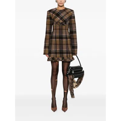 Acne Studios Delfin Plaid Long Sleeve Wool Blend Minidress In Brown