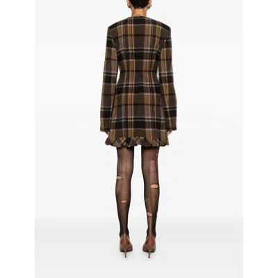 Acne Studios Delfin Plaid Long Sleeve Wool Blend Minidress In Brown