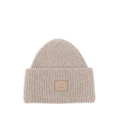Acne Studios Womens Greige Melange Ribbed Brand-patch Wool-blend Beanie In Brown