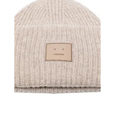 Acne Studios Womens Greige Melange Ribbed Brand-patch Wool-blend Beanie In Brown