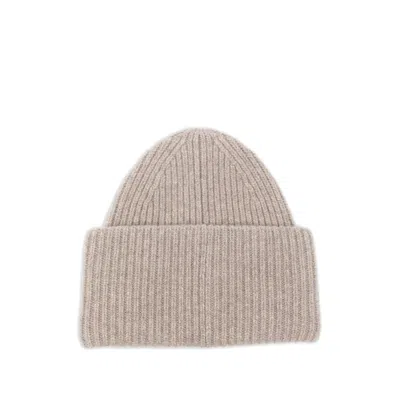 Acne Studios Womens Greige Melange Ribbed Brand-patch Wool-blend Beanie In Brown