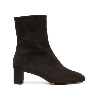 Aeyde 45mm Millie Suede Block-heel Boots In Brown