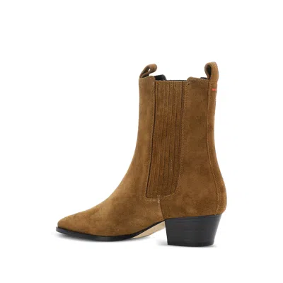 Aeyde Suede Block Heel Boots With Elastic Panels In Brown