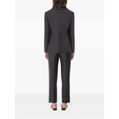 Alberta Ferretti Satin Trousers Embroidered Lapel In Gray