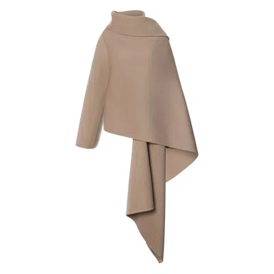 Alberta Ferretti Asymmetric Draped Poncho In Neutral