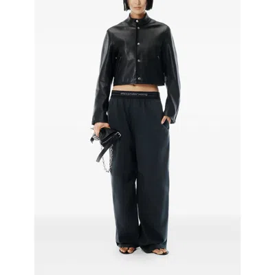 Alexander Wang Black Cotton Blend Wide-leg Pant In Black