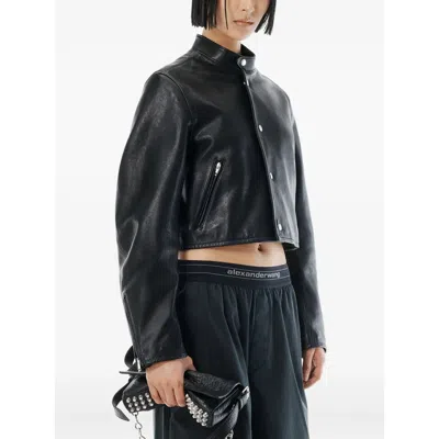 Alexander Wang Black Cotton Blend Wide-leg Pant In Black
