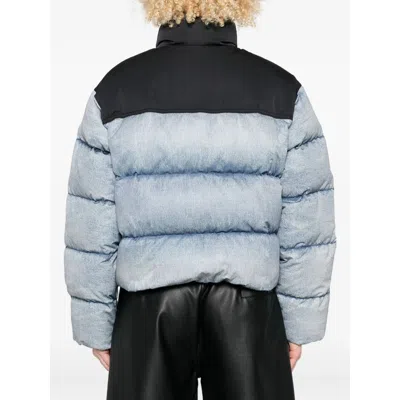 Alexander Wang Cropped Quilted Padded Denim And Canvas Jacket In Multi