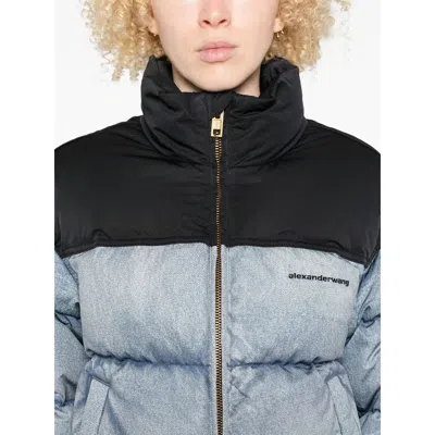 Alexander Wang Cropped Quilted Padded Denim And Canvas Jacket In Multi