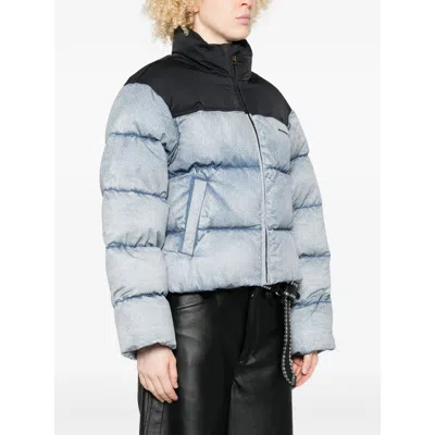 Alexander Wang Cropped Quilted Padded Denim And Canvas Jacket In Multi
