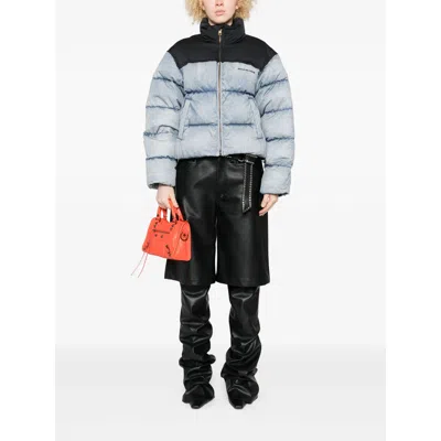 Alexander Wang Cropped Quilted Padded Denim And Canvas Jacket In Multi