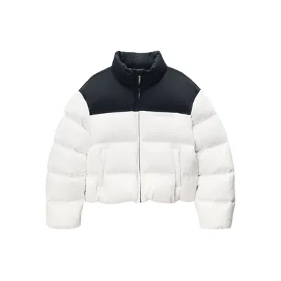 Alexander Wang Cropped White Puffer Jacket With High Collar And Contrast Panel In Multi