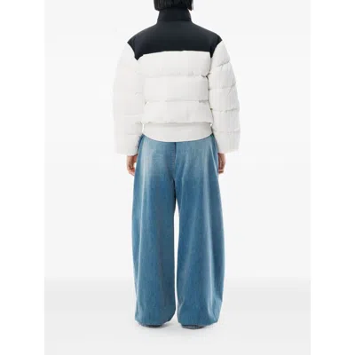 Alexander Wang Cropped White Puffer Jacket With High Collar And Contrast Panel In Multi
