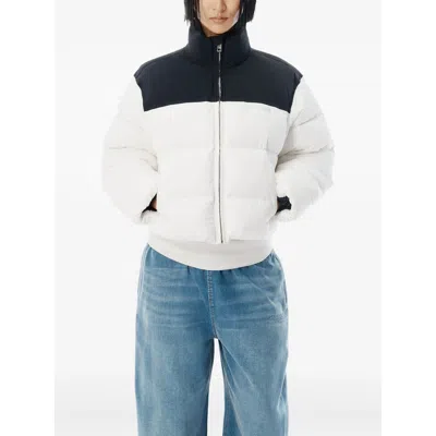 Alexander Wang Cropped White Puffer Jacket With High Collar And Contrast Panel In Multi