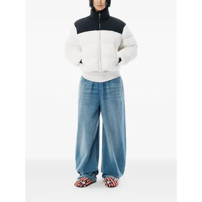 Alexander Wang Cropped White Puffer Jacket With High Collar And Contrast Panel In Multi
