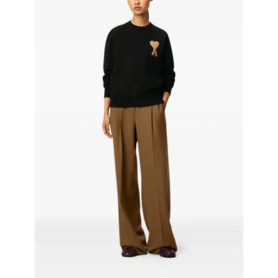 Ami Alexandre Mattiussi Classic Crew Neck Sweatshirt With Iconic Heart Emblem In Black