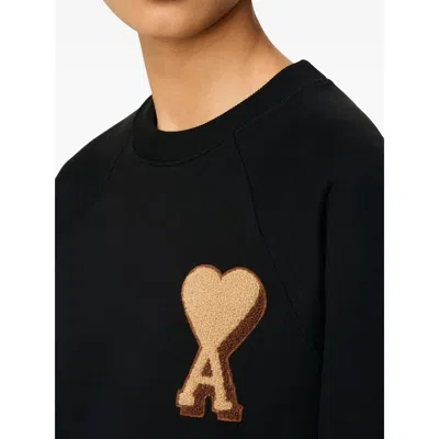 Ami Alexandre Mattiussi Classic Crew Neck Sweatshirt With Iconic Heart Emblem In Black
