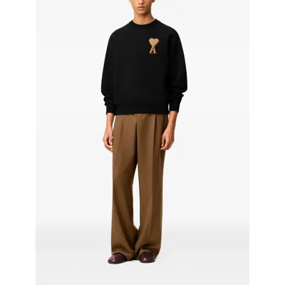 Ami Alexandre Mattiussi Classic Crew Neck Sweatshirt With Iconic Heart Emblem In Black