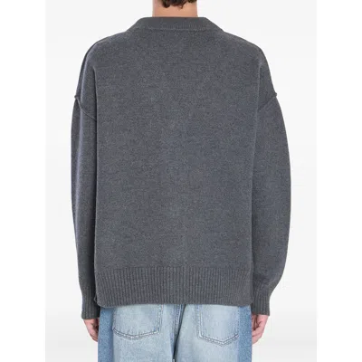 Ami Alexandre Mattiussi Ami Paris Ami De Coeur Heather Grey Wool Cardigan In Gray