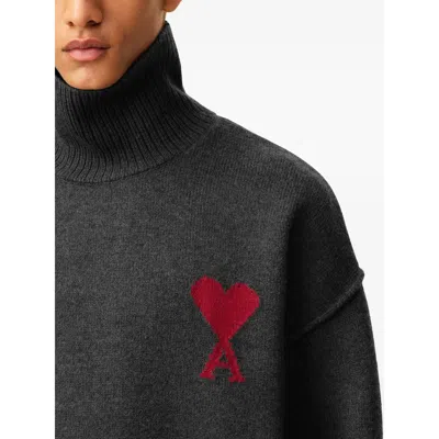 Ami Alexandre Mattiussi Ami Paris Ami Paris Black Wool Ami De Coeur Turtleneck In Gray