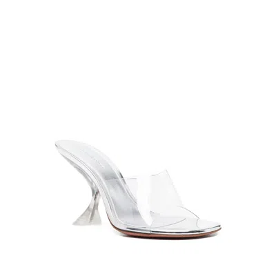 Amina Muaddi Metallic Open-toe Sandals With Sculptural Heel In Transparent