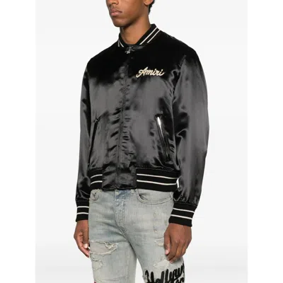 Amiri Men Black Jacket With Logo On The Front And Back In Tech Fabric Man In Black