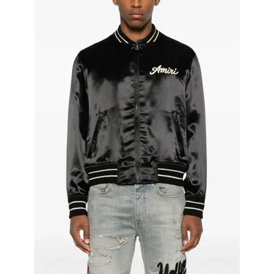 Amiri Men Black Jacket With Logo On The Front And Back In Tech Fabric Man In Black