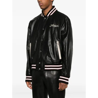 Amiri Leather Jacket With Elasticized Collar And Cuffs In Black