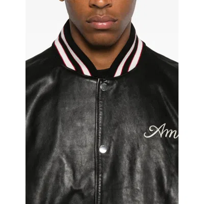 Amiri Leather Jacket With Elasticized Collar And Cuffs In Black