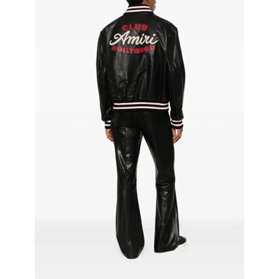 Amiri Leather Jacket With Elasticized Collar And Cuffs In Black