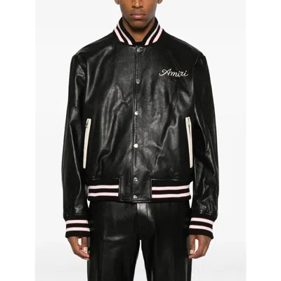 Amiri Leather Jacket With Elasticized Collar And Cuffs In Black