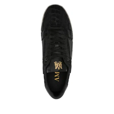 Amiri Pacific Bones Leather-trimmed Croc-effect Suede Sneakers In Black