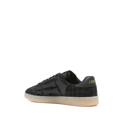 Amiri Pacific Bones Leather-trimmed Croc-effect Suede Sneakers In Black