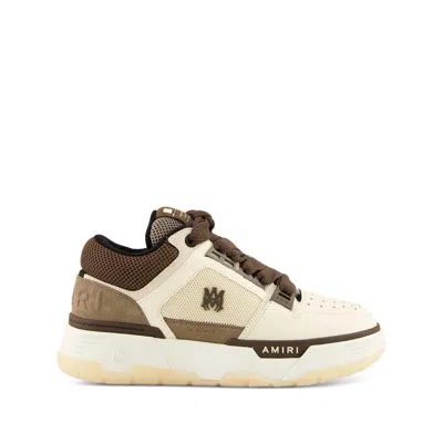 Amiri Two-tone Leather Skel Sneakers With Textured Finish In Brown