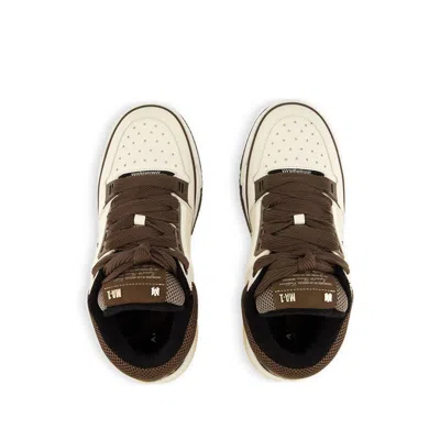 Amiri Two-tone Leather Skel Sneakers With Textured Finish In Brown