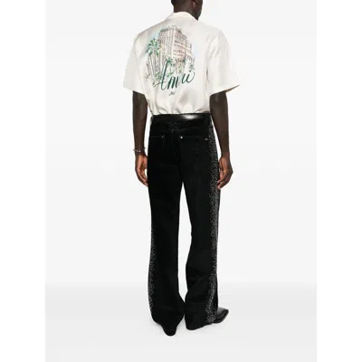 Amiri Convertible-collar Logo-print Silk-twill Shirt In White