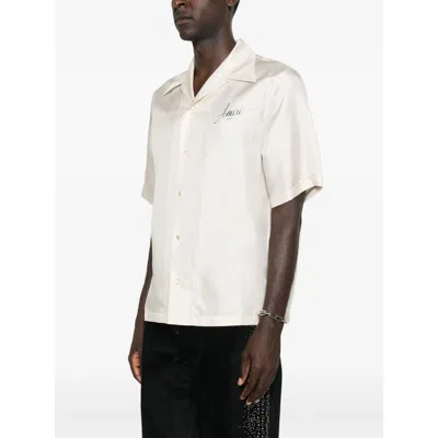 Amiri Convertible-collar Logo-print Silk-twill Shirt In White