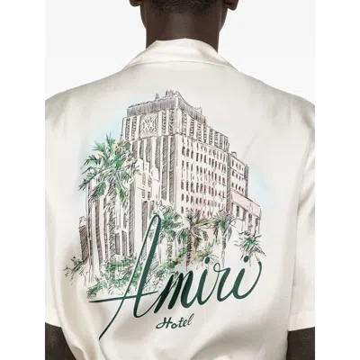 Amiri Convertible-collar Logo-print Silk-twill Shirt In White