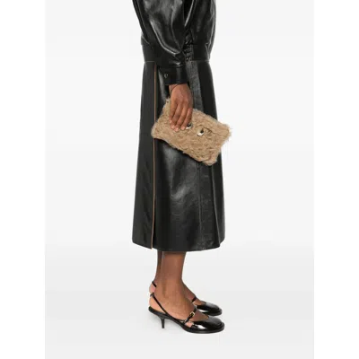 Anya Hindmarch Eye Detail Furry Texture Clutch Bag In Brown