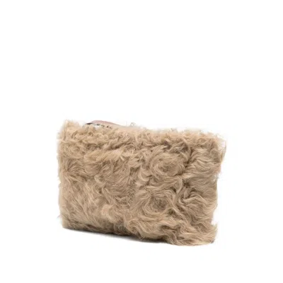 Anya Hindmarch Eye Detail Furry Texture Clutch Bag In Brown