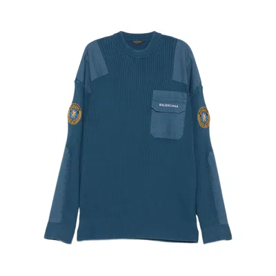 Balenciaga Blue Uniform Merch Cotton Jumper In Blue