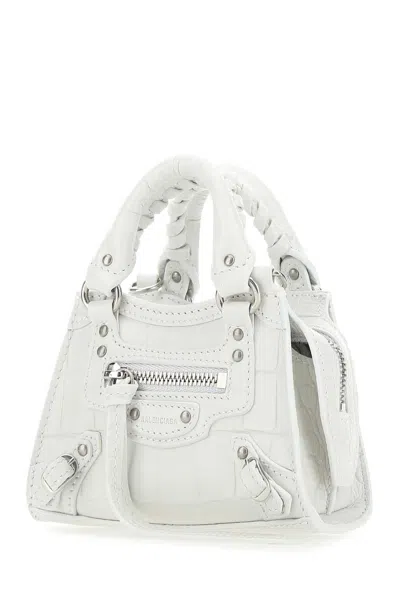 Balenciaga Women White Leather Super Nano Neo Classic Handbag In White