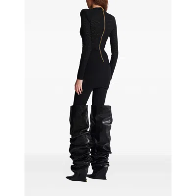 Balmain Sequin-embellished Crocodile-knit Mini Dress In Black