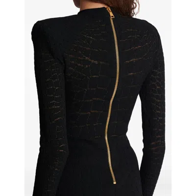 Balmain Sequin-embellished Crocodile-knit Mini Dress In Black
