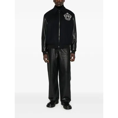 Balmain Pinstripe-print Panelled Bomber Jacket In Black