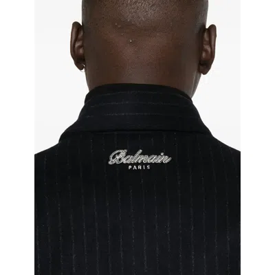 Balmain Pinstripe-print Panelled Bomber Jacket In Black